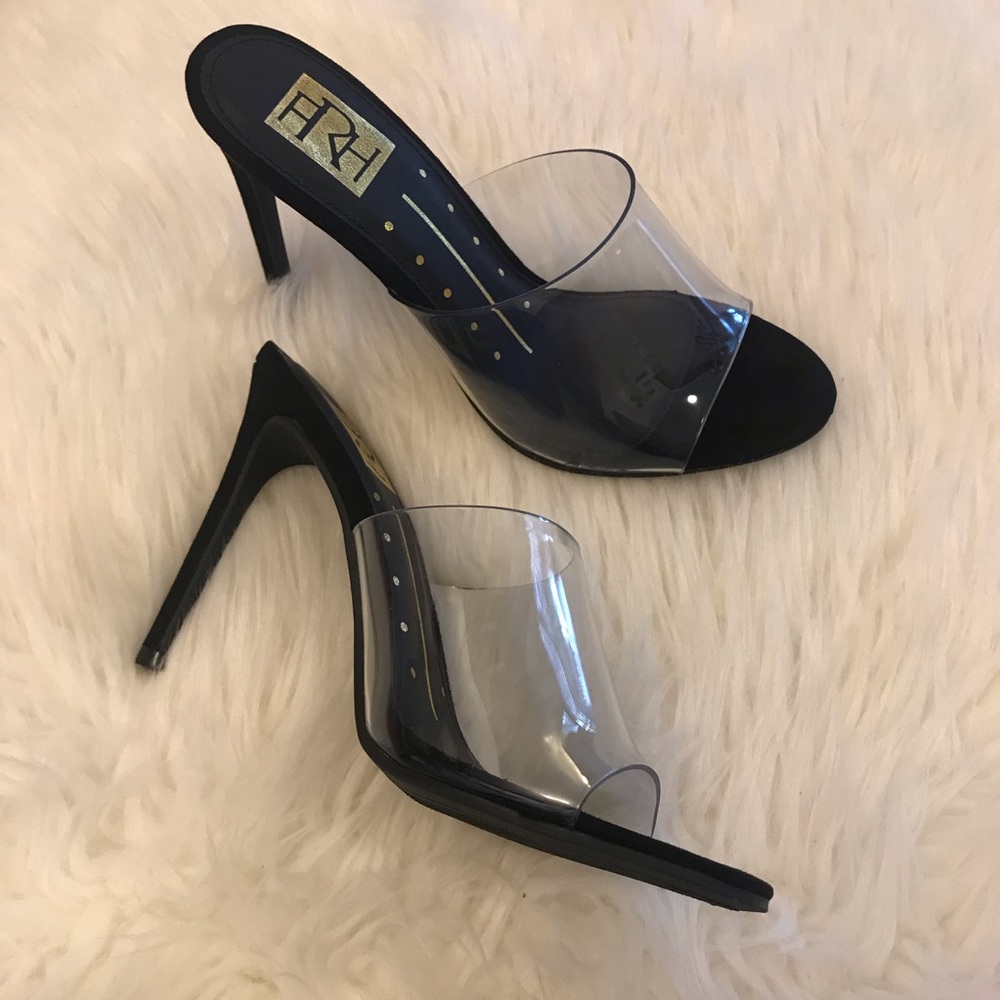 Kylie Clear Black Suede Heeled Mules - Picture 6 of 8